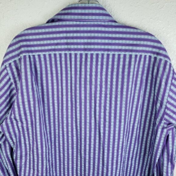 Luchiano Visconti Striped Button Down Shirt Contrast Paisley Print Trim size M - Picture 8 of 11